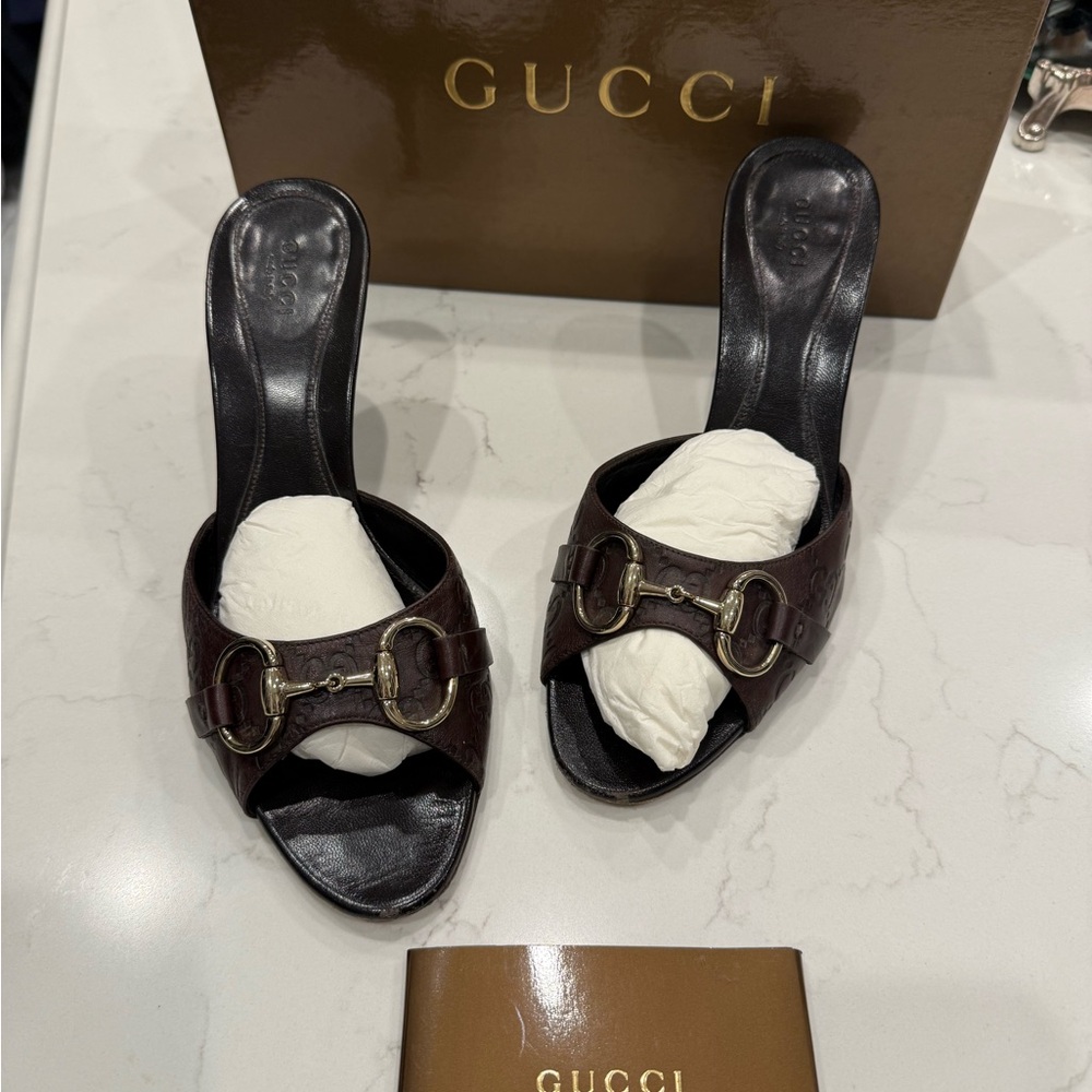 Gucci Women's Brown Leather Slide Sandals